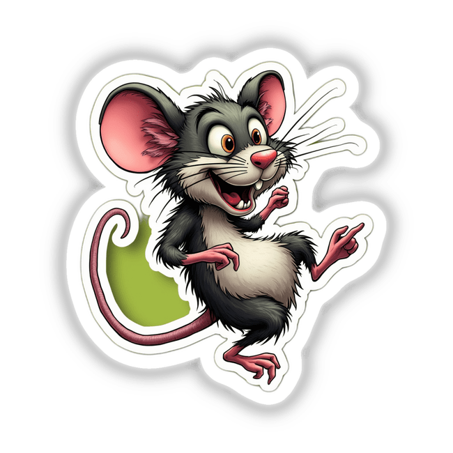 Cartoon mouse named Rato Brincalhão pointing playfully, available as stickers or digital artwork from Decal Venue.
