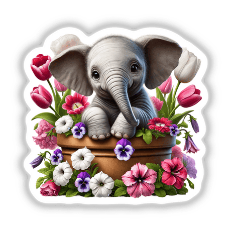 Elephant Peeking Out of Flower Pot