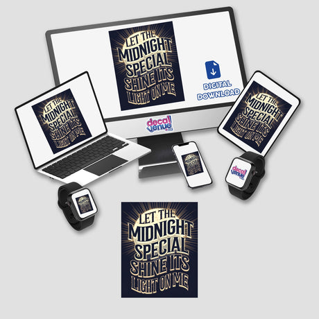 The Midnight Special Vintage Typography Design Sticker or Clipart, featuring a retro-style poster with a moon and text, ideal for stickers or digital artwork.