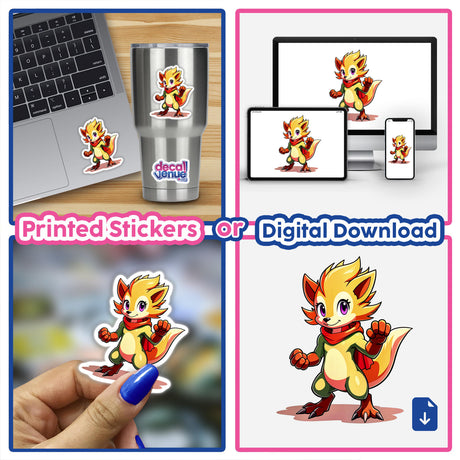 Furry Fighter - Happy Haze The Hedgehog collage featuring cartoon character stickers on a laptop and cup, showcasing unique vinyl stickers and digital art from Decal Venue.