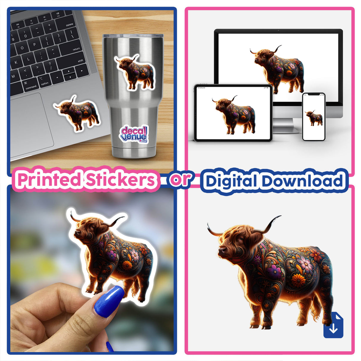 Floral Tattoo Highland Cow PA23