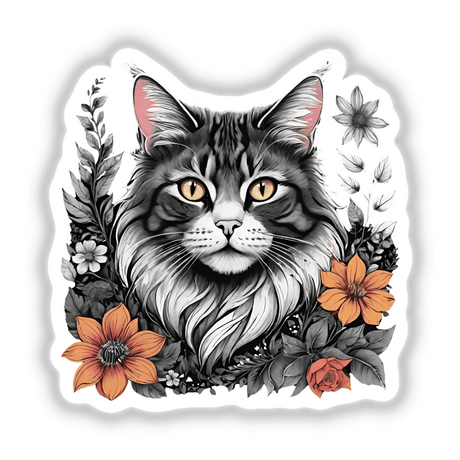 Cat Portrait Floral Accents PA39