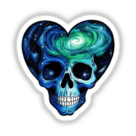 a heart shaped sticker with a skull in the center