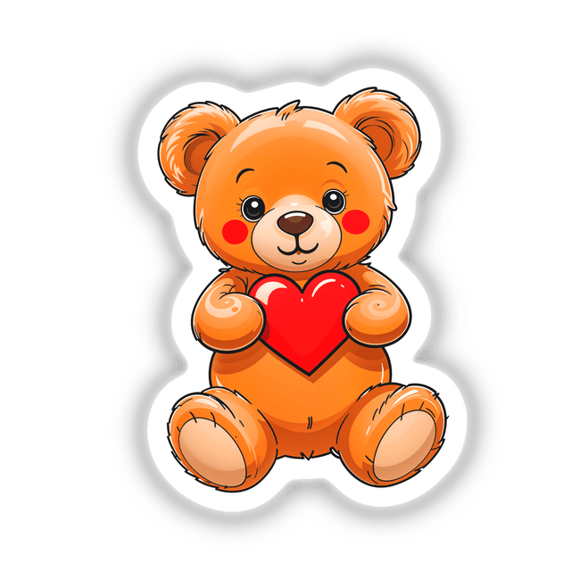Cute Valentine's Day Teddy Bear cartoon holding a heart, available as stickers or digital artwork. Perfect for expressing love, this playful design embodies Decal Venue's unique sticker and digital art collection.