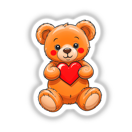 Cute Valentine's Day Teddy Bear cartoon holding a heart, available as stickers or digital artwork. Perfect for expressing love, this playful design embodies Decal Venue's unique sticker and digital art collection.