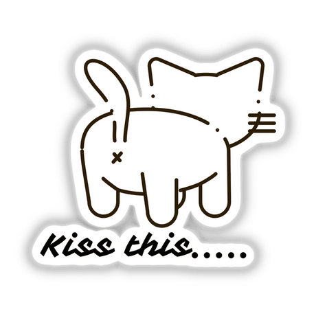 Kiss This: Cartoon cat with a cross on its head, available as unique stickers or digital artwork from Decal Venue, blending playful design with bold graphics.