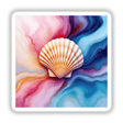 Seashell Alcohol Ink Design featuring a detailed close-up of an invertebrate shell, available as a sticker or digital artwork from Decal Venue, showcasing unique artistic expression.