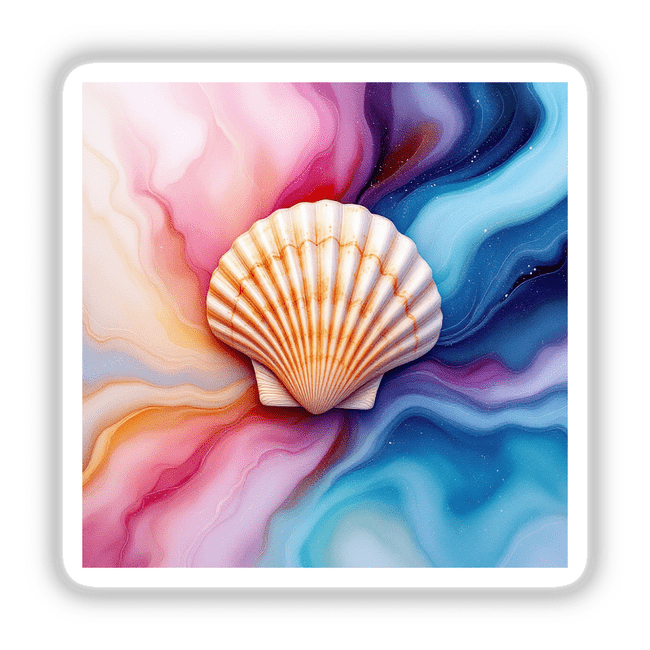 Seashell Alcohol Ink Design featuring a detailed close-up of an invertebrate shell, available as a sticker or digital artwork from Decal Venue, showcasing unique artistic expression.