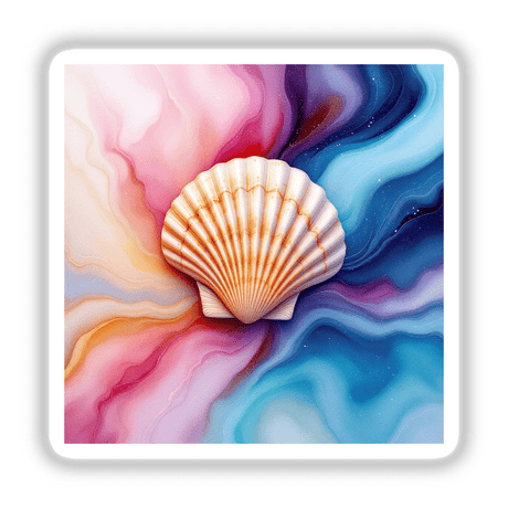 Seashell Alcohol Ink Design featuring a detailed close-up of an invertebrate shell, available as a sticker or digital artwork from Decal Venue, showcasing unique artistic expression.