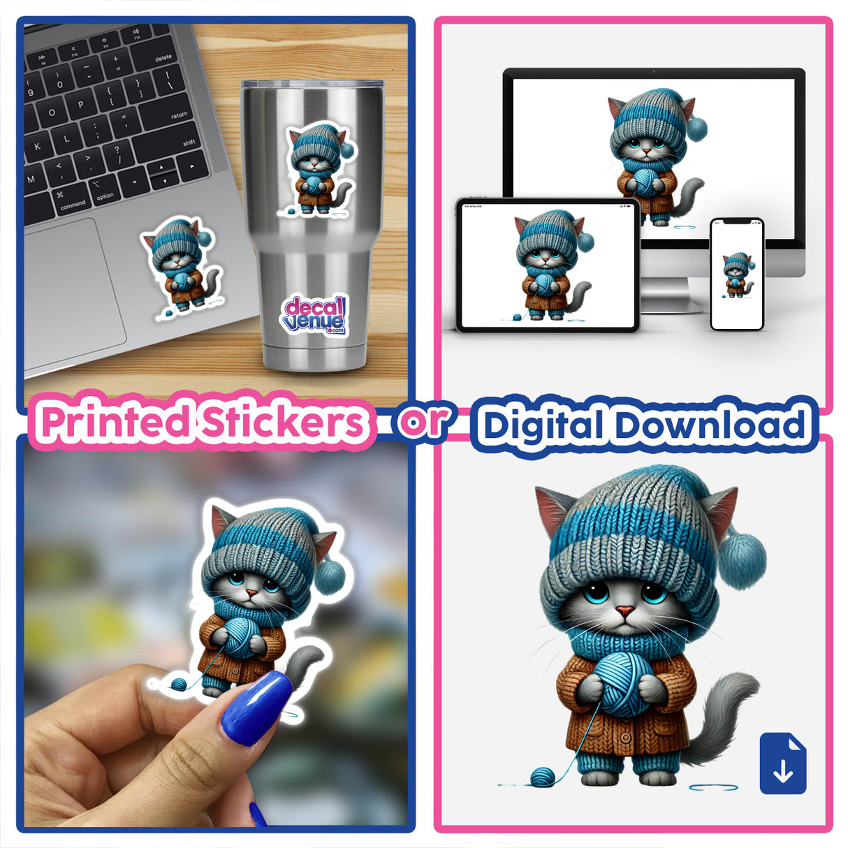 Russian Blue Cat Gnome Holding Ball of Yarn