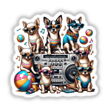 Chihuahua Beach Party Sunglasses Boombox