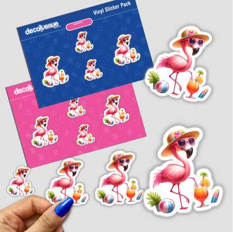 Flamingo Wearing Sunglasses Straw Hat Summer