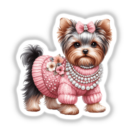 Pink Sweater and Pearls Yorkie Dog II