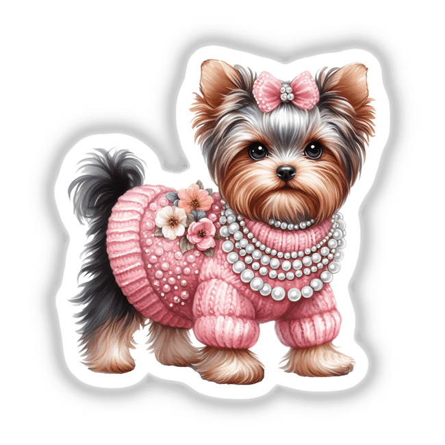 Pink Sweater and Pearls Yorkie Dog II