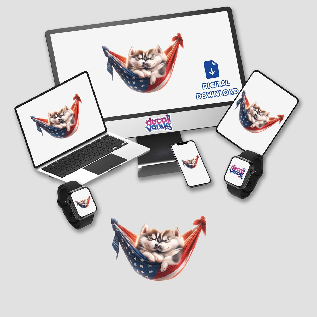 Siberian Husky Dogs in American Flag Bandana Hammock
