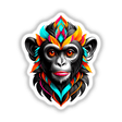 A Cool Monkey King illustration featuring a cartoon monkey with a crown and vibrant feathers, available as stickers or digital artwork.