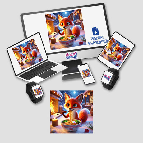 a computer, phone, and tablet all have pictures of a fox on them
