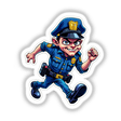 Policial Correndo: A cartoon of a police officer running, available as stickers or digital artwork.