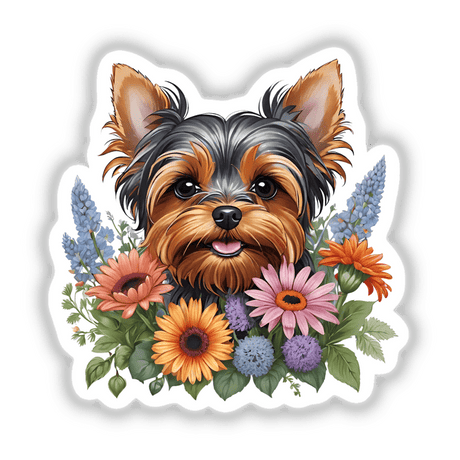 Yorkshire Terrier Yorkie Dog Portrait Floral Accents PA71