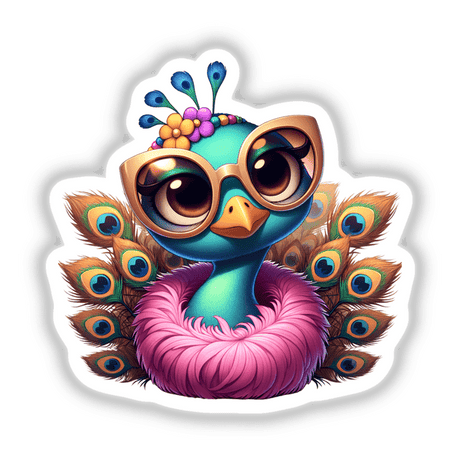 Cute Peacock Wearing Feather Boa and Glasses
