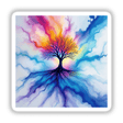 Tree Alcohol Ink Design depicting a vibrant tree with intricate roots and colorful clouds, available as stickers or digital artwork. Perfect for enhancing your space with unique, artistic flair from Decal Venue.