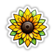 Sunflower Stained Glass Style sticker or digital art, featuring a detailed close-up of a sunflower with green leaves, capturing the essence of its unique and intricate design.