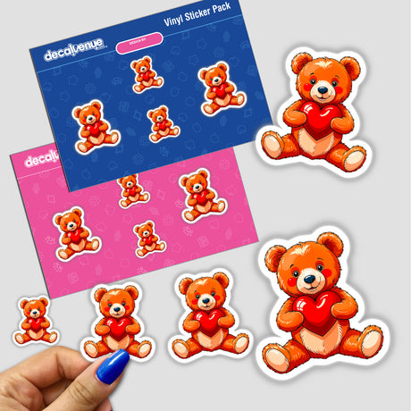 Cute Valentine's Day Teddy Bear stickers featuring endearing teddy bears holding hearts, perfect for adding charm to your collection. Available as stickers or digital artwork from Decal Venue.