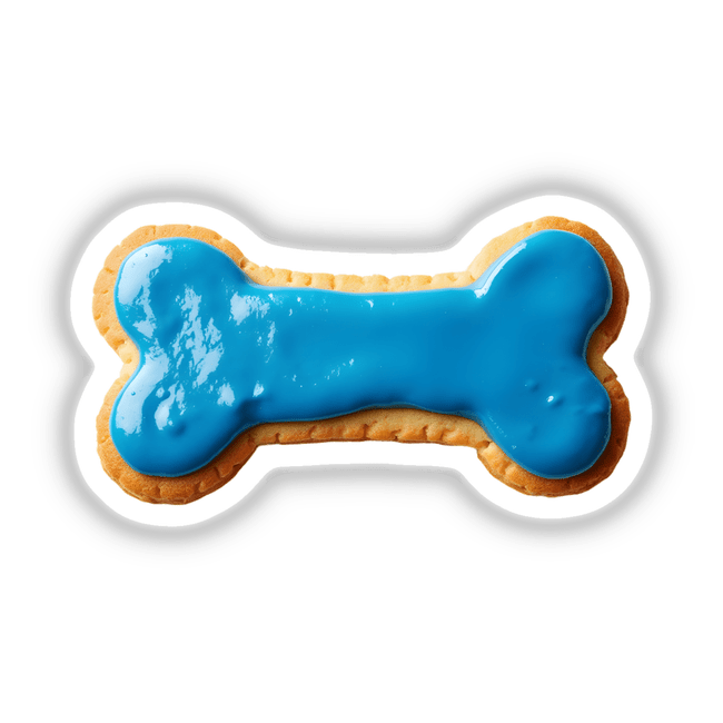 Dog Bone Shaped Cookie with Blue Icing available as stickers or digital artwork, showcasing a detailed, frosted design ideal for pet-themed collections.