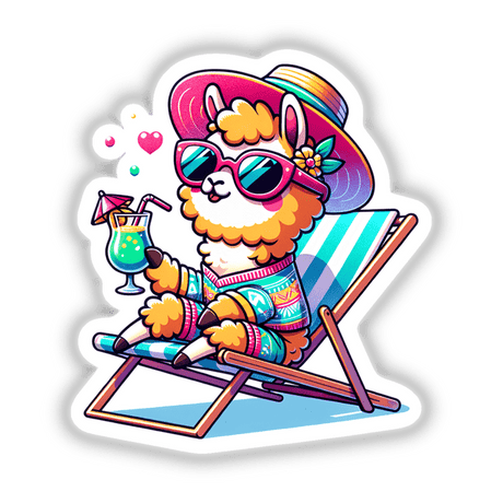Llama Sunbathing Beach Chair Drink