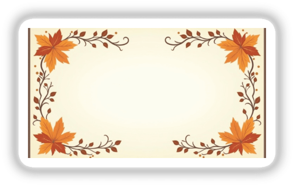 16x9 Fall Aesthetic Label Clipart with blank space for typography, featuring a white rectangular frame adorned with leaves, branches, and a bird, ideal for commercial use.