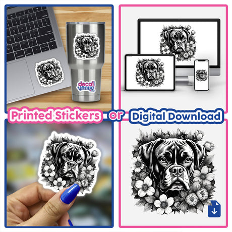 Boxer Dog Portrait Floral Accents PA52