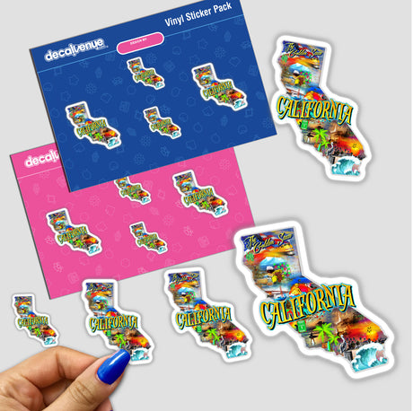 California map sticker pack featuring state outlines, available as vinyl stickers or digital artwork. Perfect for showcasing state pride or as a unique addition to your sticker collection.