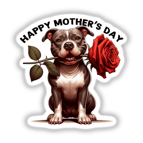 Mothers Day Red Rose Pitbull Dog