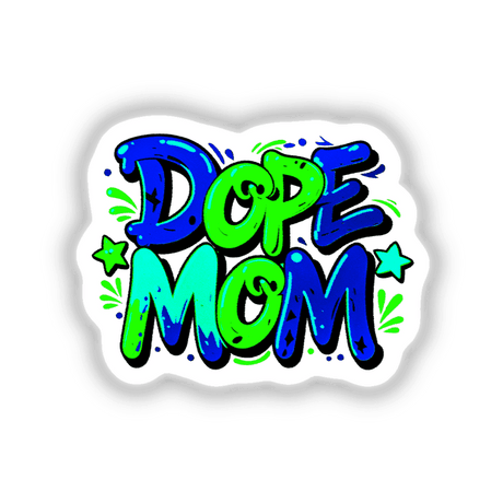 Dope Mom sticker or digital art featuring vibrant graphics with cartoon characters and stars, embodying unique and playful design elements.