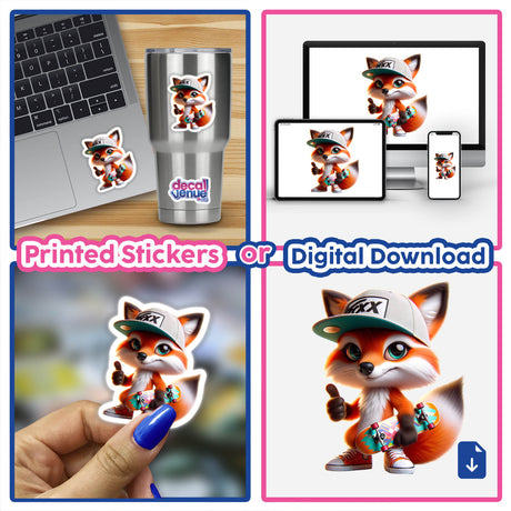 Cute Fox Holding Skateboard