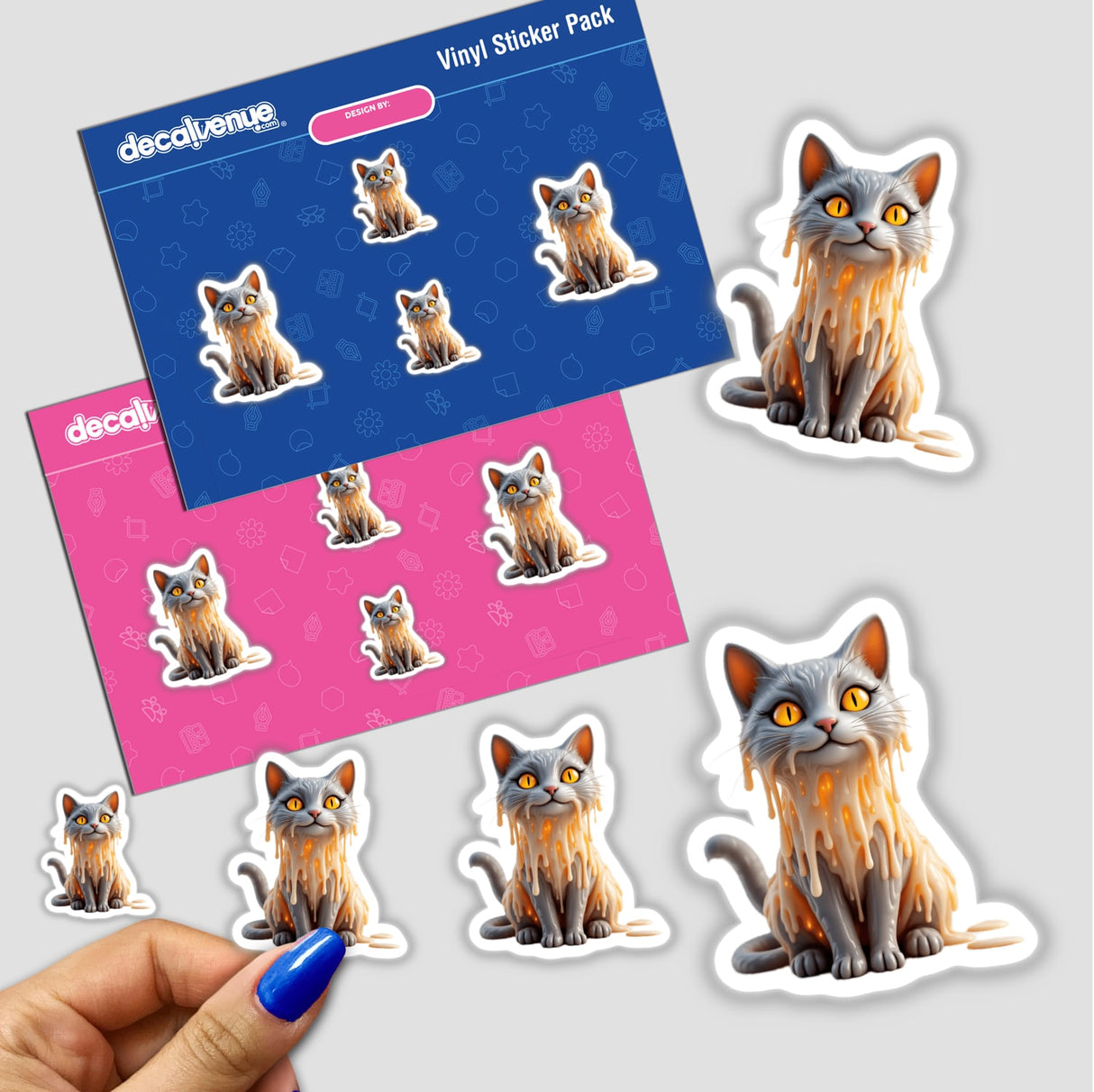 Cat Dripping Candle Wax design featuring cartoon cats with melted elements, available as stickers or digital artwork from Decal Venue.