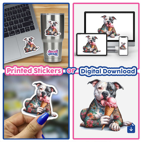 Colorful Pitbull with Ice Cream Cone - Stickers or Digital Download