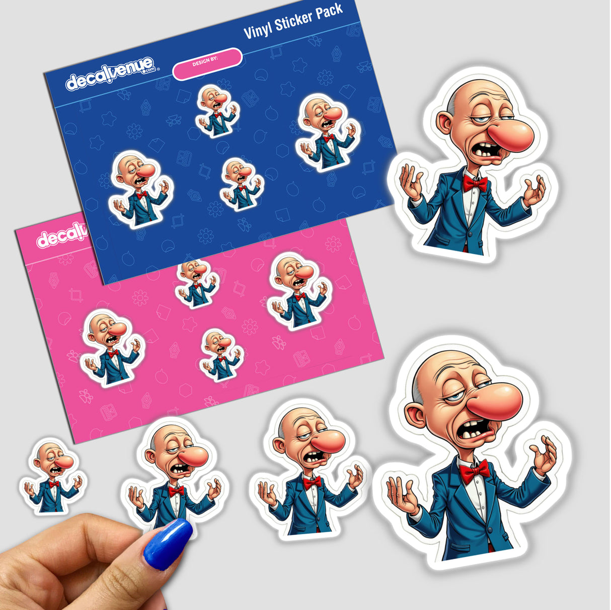 Nariz Inchadão sticker featuring a cartoon character with a big nose in various poses, available as stickers or digital artwork. Close-up details illustrate the playful design.