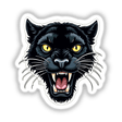 E aí Pantera: Illustration of a black panther with striking yellow eyes, available as stickers or digital artwork.