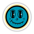 Smiley Nerd Face sticker featuring a cartoonish blue face with black eyes and a white border, available as unique stickers or digital artwork from Decal Venue.