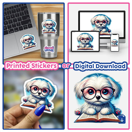 Maltese Dog With Reading Glasses Open Book