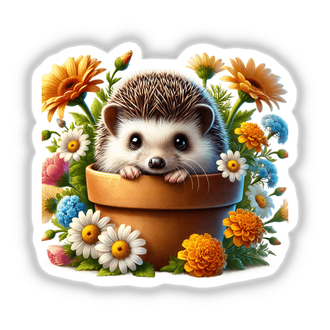 Hedgehog Peeking Out of Flower Pot