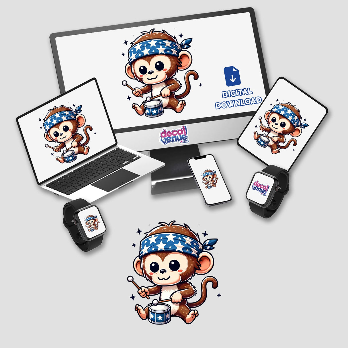 Monkey Wearing Bandana Playing Drum