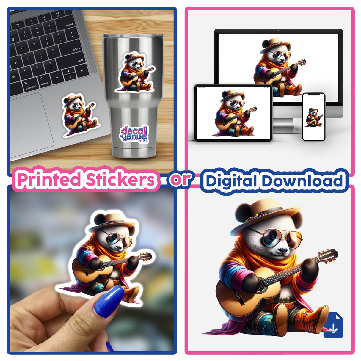 Hipster Panda Strumming Guitar