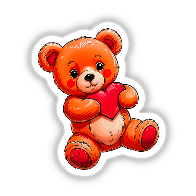 Cute Valentine's Day Teddy Bear cartoon holding a heart, available as stickers or digital artwork from Decal Venue. Perfect for adding charm to your space or digital projects.