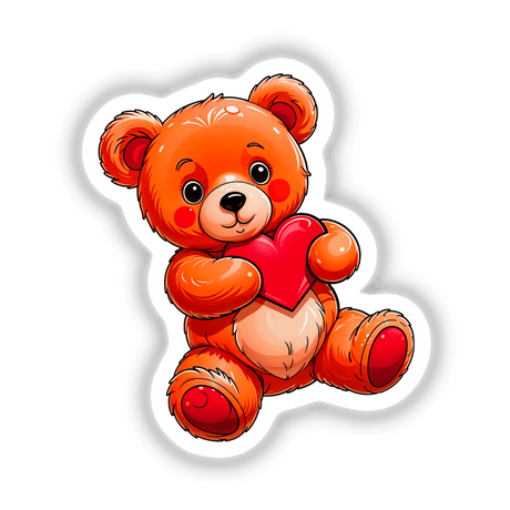 Cute Valentine's Day Teddy Bear cartoon holding a heart, available as stickers or digital artwork from Decal Venue. Perfect for adding charm to your space or digital projects.