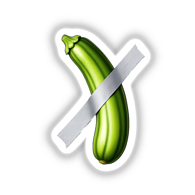 Zucchini Duct Tape Art: A zucchini wrapped in silver tape, available as unique stickers or digital artwork.