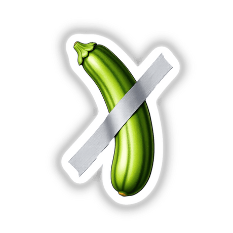 Zucchini Duct Tape Art: A zucchini wrapped in silver tape, available as unique stickers or digital artwork.