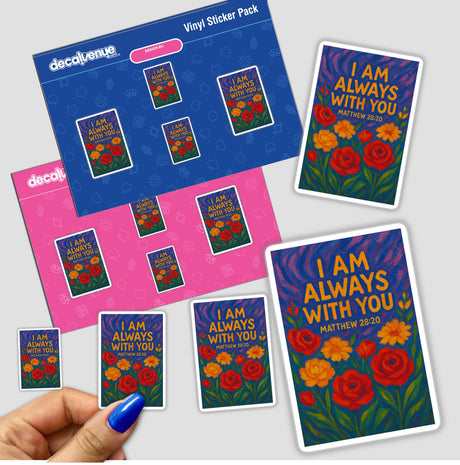 I Am Always With You Christian Sticker or Clipart features Matthew 28:20 in floral art, available as a sticker or digital artwork, reflecting Decal Venue's unique vinyl and digital art offerings.