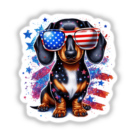 Patriotic American Dachshund Dog depicted as a charming design, available as vinyl stickers or digital artwork, reflecting Decal Venue's unique collection of creative and distinctive art pieces.